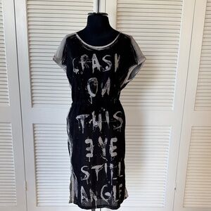 Edgy Black and White Graphic Midi Dress